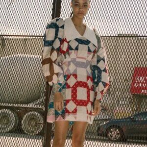 SEA NEW YORK Nohr Multicolor Quilt Patchwork Long Sleeve Mini Dress $385 6 NWT